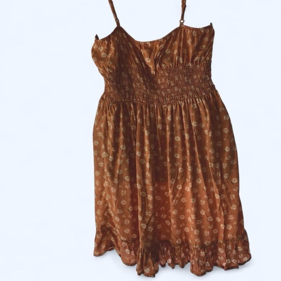 Peach Floral Spaghetti Strap Ruffle Sun Dress L - Picture 2 of 3